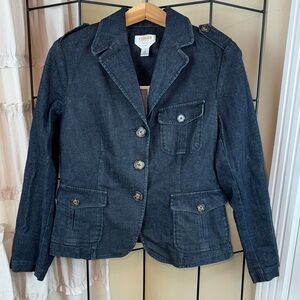Women’s Talbots Black Denim Jean Jacket Stretch Classic Minimal Casual Size 12